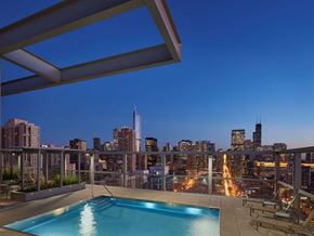Chicago apartment for rent - Lit Swimming Pool at Night at 805 N. Lasalle Drive Apartments