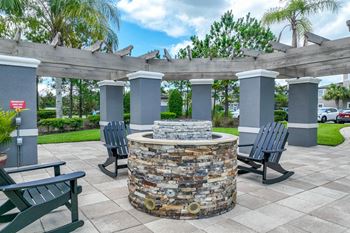 Outdoor fireside lounging area