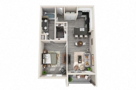 Floor plan for 1 bed, 1 bath, 738 sqft