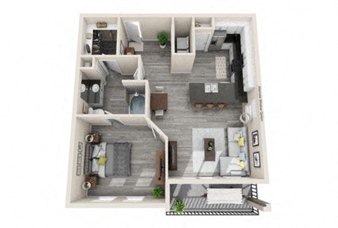 Floor plan for 1 bed, 1 bath, 771 sqft