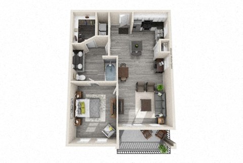 Floor plan for 1 bed, 1 bath, 797 sqft