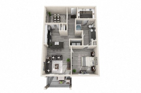 Floor plan for 2 beds, 1 bath, 955 sqft