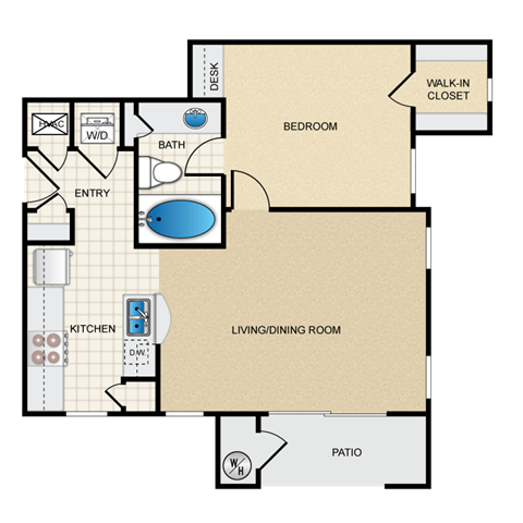 Floor plan for 1 bed, 1 bath, 695 sqft