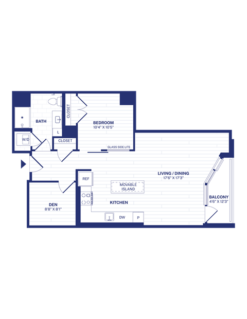 Floor plan for 1 bed, 1 bath, 801 sqft
