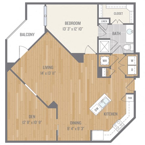 Floor plan for 1 bed, 1 bath, 1120 sqft