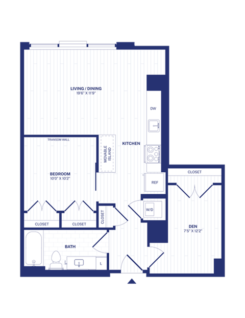 Floor plan for 1 bed, 1 bath, 767 sqft