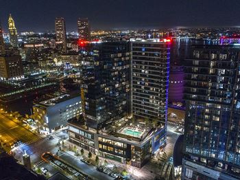 Community aerial view in light