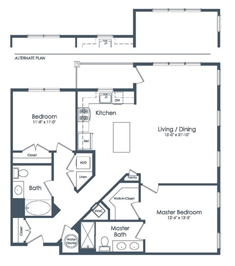 Floor plan for 2 beds, 2 baths, 1247 sqft