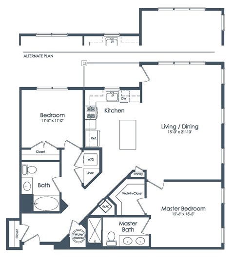 Floor plan for 2 beds, 2 baths, 1272 sqft