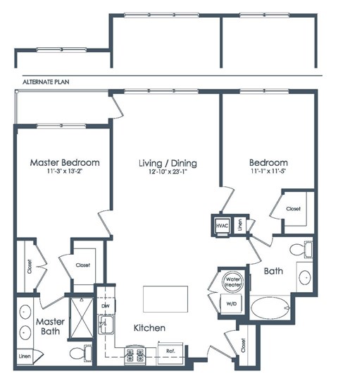 Floor plan for 2 beds, 2 baths, 1138 sqft