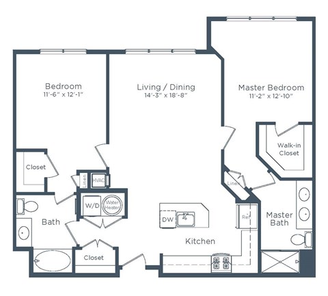 Floor plan for 2 beds, 2 baths, 1159 sqft