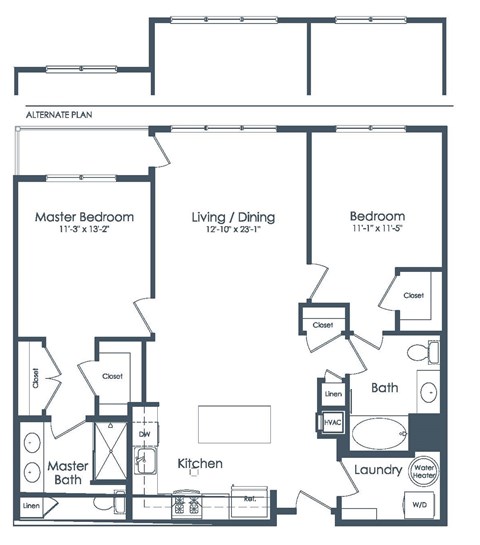 Floor plan for 2 beds, 2 baths, 1176 sqft