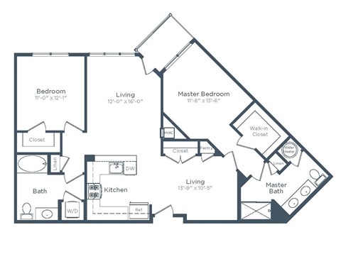 Floor plan for 2 beds, 2 baths, 1177 sqft