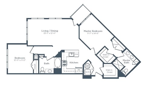 Floor plan for 2 beds, 2 baths, 1251 sqft