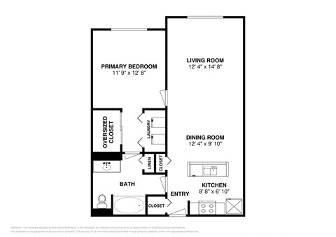 Floor plan for 1 bed, 1 bath, 806 sqft