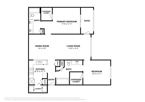 Floor plan for 2 beds, 2 baths, 1119 sqft