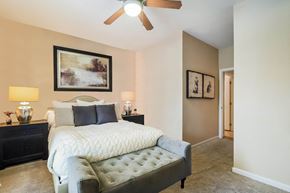 Charlotte apartment for rent - Alexander Village apartments spacious bedroom with ceiling fan
