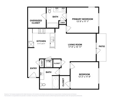 Floor plan for 2 beds, 2 baths, 1100 sqft