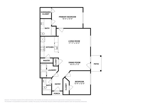 Floor plan for 2 beds, 2 baths, 1150 sqft