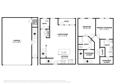 Floor plan for 2 beds, 2.5 baths, 1480 sqft