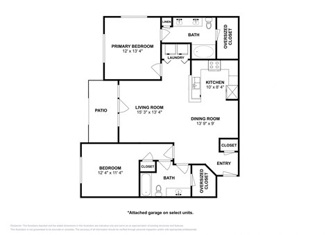 Floor plan for 2 beds, 2 baths, 1144 sqft