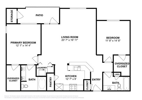 Floor plan for 2 beds, 2 baths, 1189 sqft