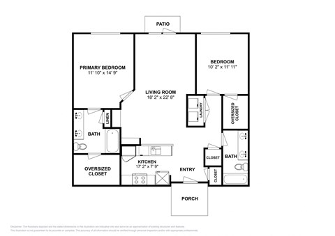 Floor plan for 2 beds, 2 baths, 1093 sqft