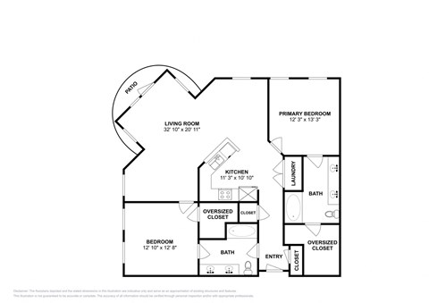 Floor plan for 2 beds, 2 baths, 1218 sqft