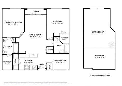 Floor plan for 2 beds, 2 baths, 1169 sqft