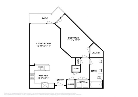 Floor plan for 1 bed, 1 bath, 811 sqft