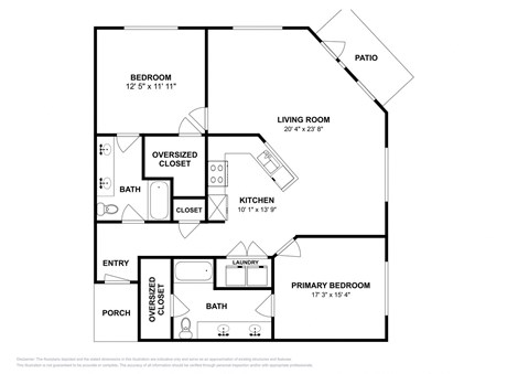 Floor plan for 2 beds, 2 baths, 1177 sqft