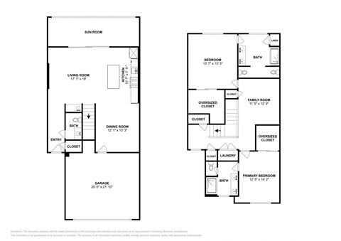 Floor plan for 2 beds, 2.5 baths, 2320 sqft