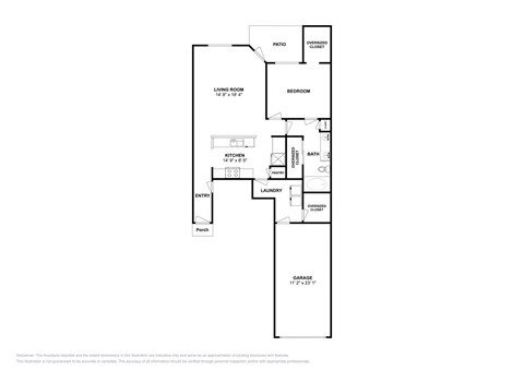 Floor plan for 1 bed, 1 bath, 961 sqft