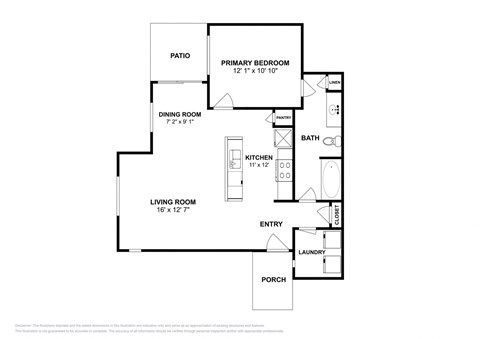 Floor plan for 1 bed, 1 bath, 825 sqft