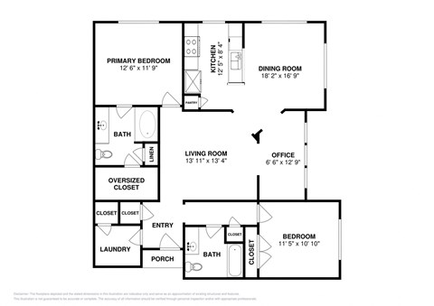 Floor plan for 2 beds, 2 baths, 1239 sqft