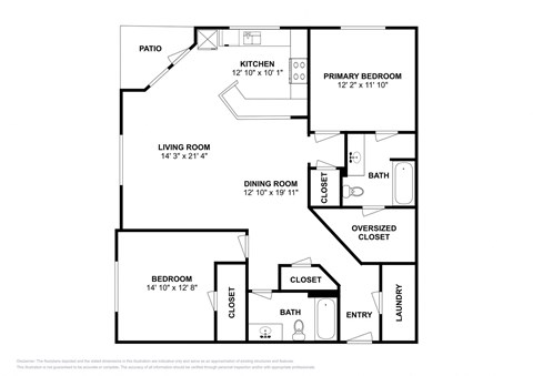 Floor plan for 2 beds, 2 baths, 1198 sqft