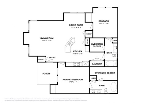 Floor plan for 2 beds, 2 baths, 1262 sqft