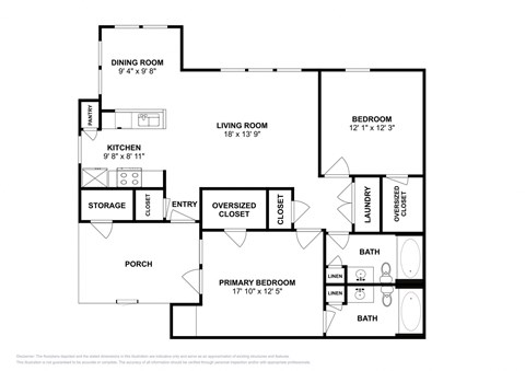 Floor plan for 2 beds, 2 baths, 1144 sqft