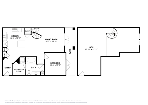 Floor plan for 1 bed, 1 bath, 1085 sqft