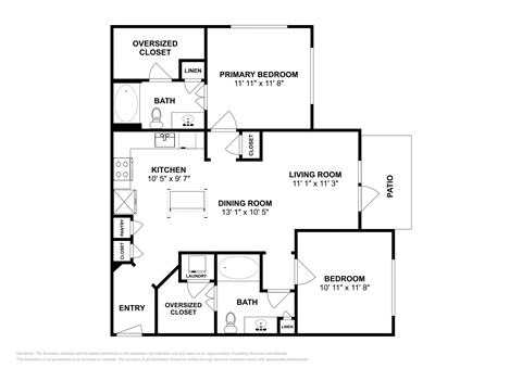 Floor plan for 2 beds, 2 baths, 1059 sqft