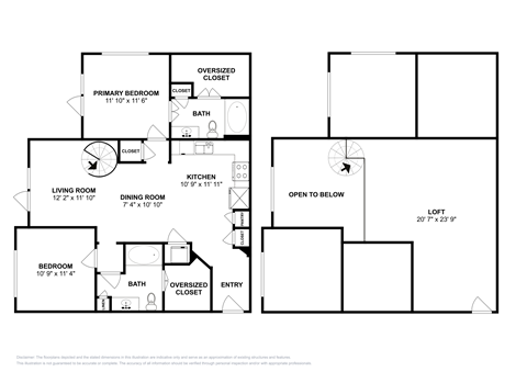 Floor plan for 2 beds, 2 baths, 1417 sqft