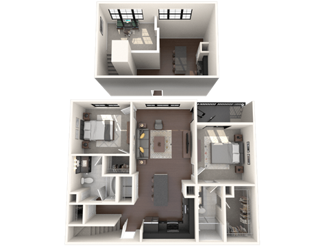Floor plan for 2 beds, 2 baths, 1267 sqft