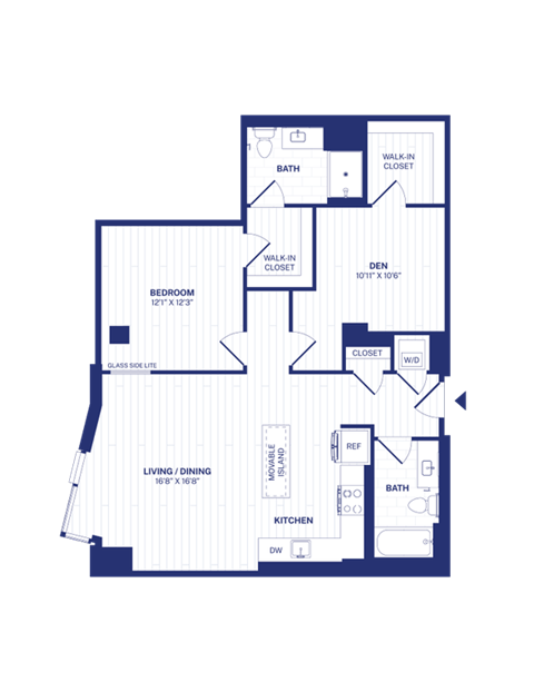 Floor plan for 1 bed, 1 bath, 1046 sqft