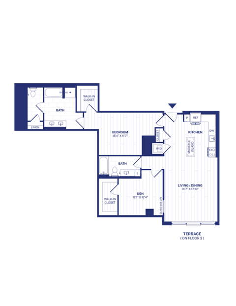 Floor plan for 1 bed, 1 bath, 1222 sqft