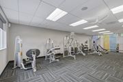 San Jose apartment for rent - A gym with a variety of equipment including a weight bench, a leg press machine, and a cable machine.