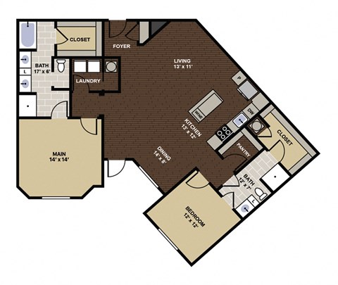 Floor plan for 2 beds, 2 baths, 1473 sqft