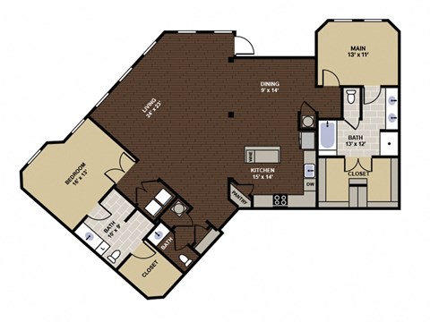 Floor plan for 2 beds, 2.5 baths, 1822 sqft