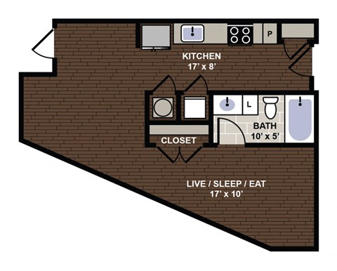 Floor plan for studio, 1 bath, 547 sqft