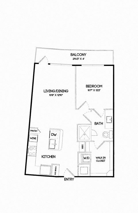Floor plan for 1 bed, 1 bath, 717 sqft