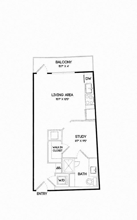 Floor plan for studio, 1 bath, 519 sqft